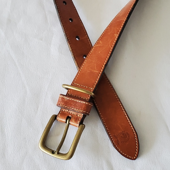 Vtg Tommy Hilfiger Men's 40 L/XL Genuine Leather Tan Dress Belt Brass Buckle USA - Picture 2 of 12